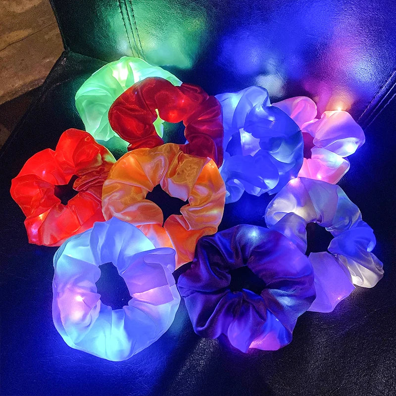LED Luminous Scrunchies Hairband Ponytail Holder Glow Headwear Elastic Hair Bands Solid Color Hair Accessories