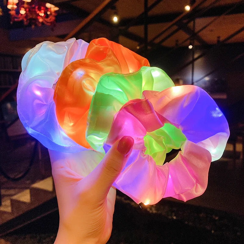LED Luminous Scrunchies Hairband Ponytail Holder Glow Headwear Elastic Hair Bands Solid Color Hair Accessories