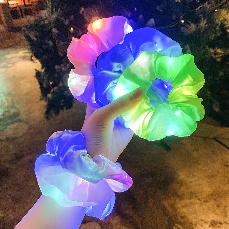 LED Luminous Scrunchies Hairband Ponytail Holder Glow Headwear Elastic Hair Bands Solid Color Hair Accessories